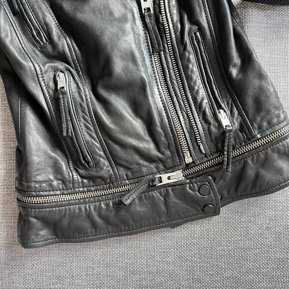 AllSaints Slim Fit Leather Biker Jacket US Size 0 - Picture 4 of 16